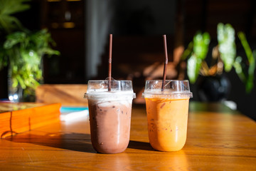 Wall Mural - iced chocolate and Thai tea fresh for drink