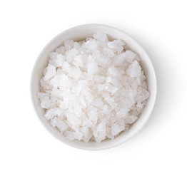 Wall Mural - salt in white bowl on white background