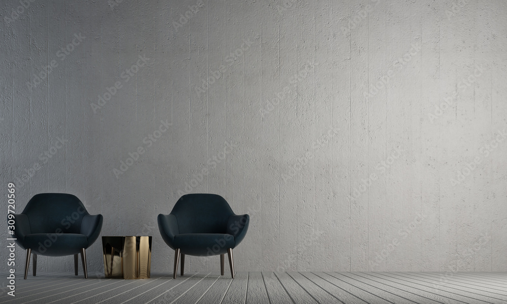 Modern lounge interior design of living room and concrete wall texture background  - obrazy, fototapety, plakaty 