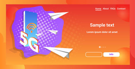 Poster - paper planes flying 5g online wireless system connection fifth innovative generation of high speed i