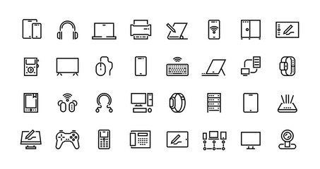 Fototapete - computers line icons. desktop pc, laptop and network station pictograms, tablet computer and electro