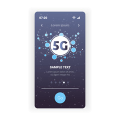 Poster - 5G online communication network wireless system connection concept fifth innovative generation of high speed internet smartphone screen online mobile app vector illustration