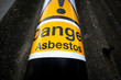 Asbestos warning sign, set of six naturally occurring silicate minerals made of microscopic fibres harmful when breathed in