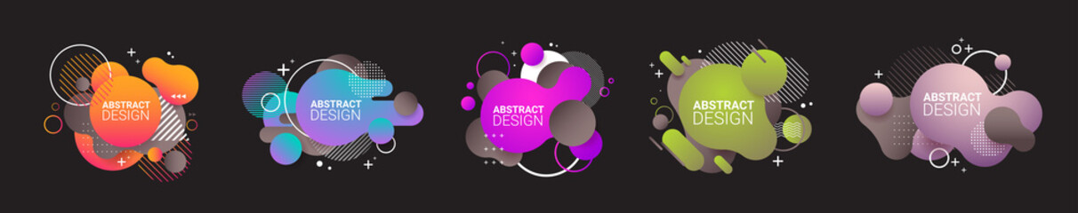Poster - set dynamical colored form gradient abstract banners flowing liquid shapes fluid color badges modern graphic element horizontal vector illustration