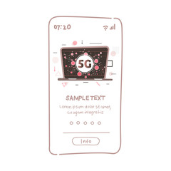 Poster - laptop with 5G icon online communication network wireless system connection concept fifth innovative generation of high speed internet smartphone screen online mobile app vector illustration