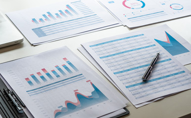 Poster - businessman working calculate data document graph chart report marketing research development  planning management strategy analysis financial accounting. Business office concept.