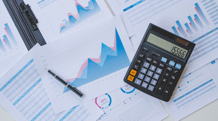Poster - businessman working calculate data document graph chart report marketing research development planni
