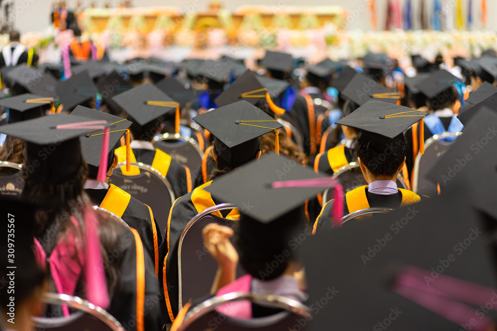 Focus Study Graduation Foto de Stock Rear view and soft selective focus of the graduates in ...