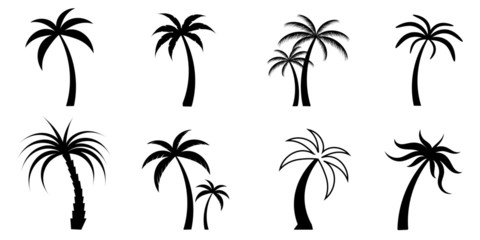set of silhouettes of palm trees