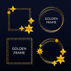 Canvas Print - Vector golden frame. Shining rectangle banner. Isolated on black transparent background. Vector illustration, set