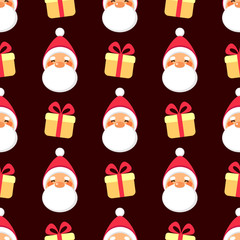 Wall Mural - Happy Santa face with gift pattern