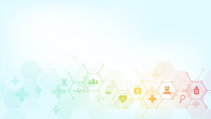 Wall Mural - abstract medical background with flat icons and symbols. template design with concept and idea for h
