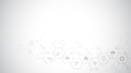 Poster - Technology background with flat icons and symbols. Concept and idea for internet of things, communication, network, innovation technology, system integration.