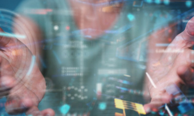 Aufkleber - Woman using digital technological interface with datas 3D rendering