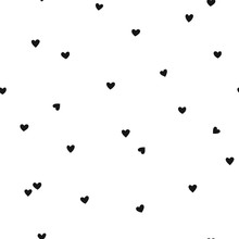 Vector Seamless Pattern With Little Hearts. Creative Scandinavian Childish Background For Valentine's Day. Black And White Hearty Backdrop For Wrapping Paper, Textile, Fabric, Card Making.