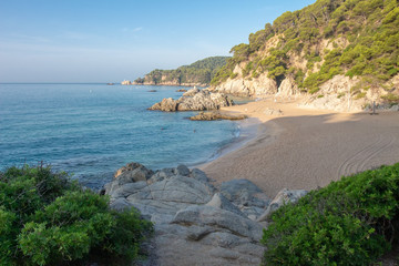 Fototapete - Lloret de Mar beach Cala de Boadella. Scenic view on beautiful coast in Costa Brava. Spanish sea landscape