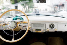 Interior Of A Classic Vintage Car. Old Car