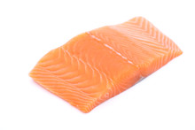Fresh Raw Salmon Fillets Isolated On White Background