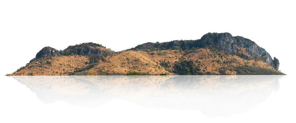 rock mountain hill with green forest isolate on white background