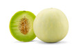 Fresh honey dew or melon slice fruit isolated on white background with clipping path