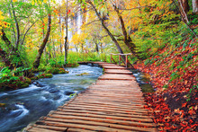 Famous Plitvice Lakes With Beautiful Autumn Colors And Magnificent Views Of The Waterfalls ,Plitvice National Park