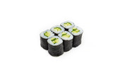 Fototapeta Maki - Sushi roll with cucumber on white background
