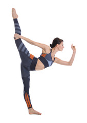 Poster - Professional young acrobat exercising on white background