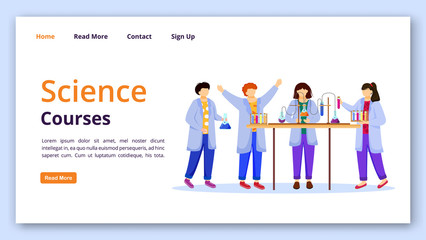 Poster - science courses landing page vector template. chemistry experiments for kids website interface idea 