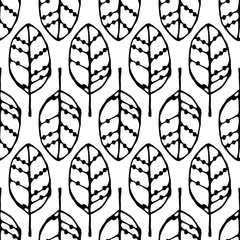 Wall Mural - seamless pattern with black leaves