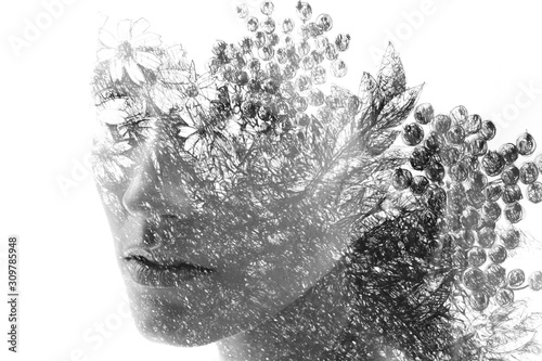 Fotografía Paintography. Portrait of a woman combined with a drawing