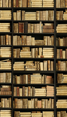 Wall Mural - antique books on old wooden shelf.