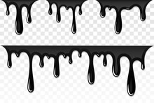Drip Paint 3D Set. Ink Stain. Drop Melt Liquid Isolated On White Transparent Background. Splash Of Chocolate, Oil, Blood. Black Graffiti. Splatter Syrup, Candy Sauce, Caramel. Vector Illustration