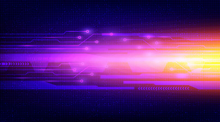 Fototapete - Neon Speed Light on Circuit Microchip Technology Background,Hi-tech Digital and Internet Concept design,Free Space For text in put,Vector illustration.