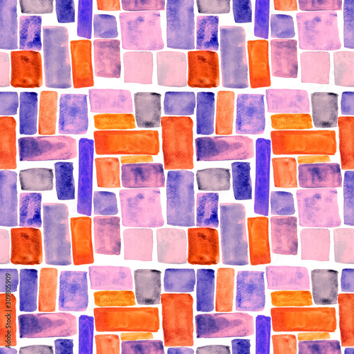 Watercolor seamless pattern with colorful squares. Abstract geometric texture...
