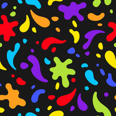Aufkleber - Colorful liquid, fluid, flux, flowing shapes seamless repeat geometric vector pattern. Pop art colors, paint splash artistic blobs, blots, splatter abstract creative dynamic trendy background, texture