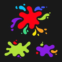 Aufkleber - Set of colorful liquid, fluid, flux shapes, backgrounds. Bright pop art colors, paint splash artistic blobs, blots, splatter. Abstract geometric design elements. Creative trendy dynamic templates.