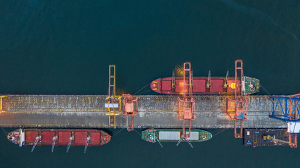 Wall Mural - Aerial view cargo sea port, Sea cargo cranes.