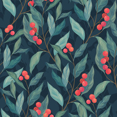 Red berries seamless pattern