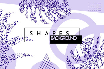 Fototapete - Trend poster. Bright dotted geometric leaves foliage. Violet color elements composition. Background in flat geometric style. Magazine, leaflet, billboard, sale, website template. Tropical large plants