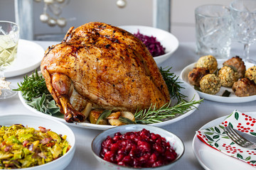Sticker - Christmas dinner with roast turkey crown and vegetables