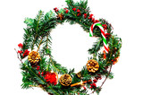 Fototapeta Na drzwi - Handmade Christmas wreath on a white isolated background. Copy space