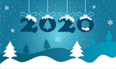 Sticker -  Happy new year, 2020 greeting card. Winter christmas holiday background