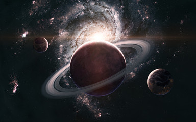 Wall Mural - planets in background of galaxy somewhere in deep space. science fiction. elements of this image fur