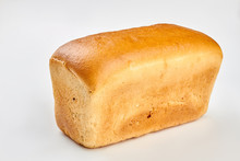 Square Bread Loaf On White Background. Traditional Freshly Baked Bread.