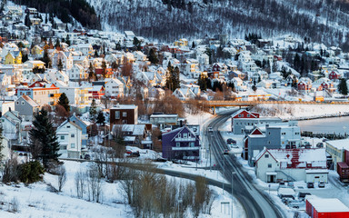 Wall Mural - View of the city of Tromso in winter, North Norway.