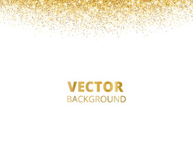 Sparkling glitter border, frame. Falling golden dust isolated on white background. Vector gold glittering decoration.