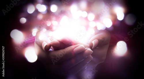 Fotomural Magic particles on the palms, magic, witchcraft