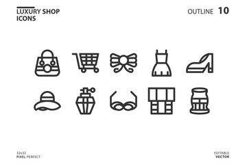 Wall Mural - 10 Icon collection of  Luxury Shop in outline style. vector illustration and editable stroke. Isolated on white background.