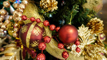 Festive Background From Christmas Tree Decoration. Christmas And New Year Background.        