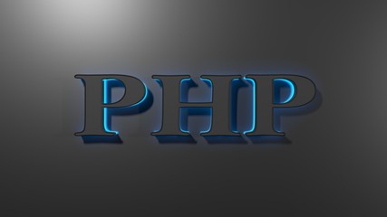 Poster - PHP black write with blue backlight, on black surface - 3D rendering illustration